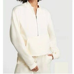 Victoria's Secret PINK 1/2 Zip Longsleeve Pullover Sweatshirt XXL Ivory NWT